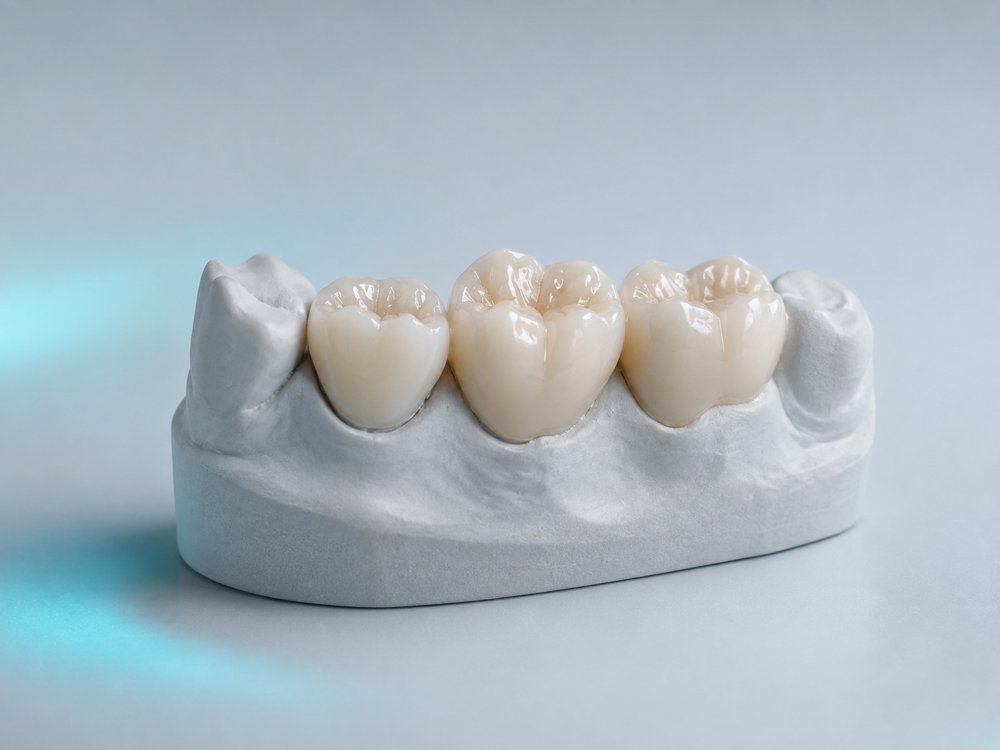 Ilustración de coronas cerámicas sobre un modelo dental